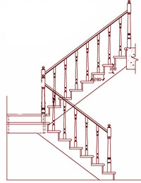 Прямолинейная лестница с поворотом на 1/2 через 2 площадки