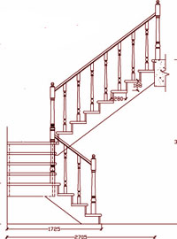 Прямолинейная лестница с поворотом на 2/4 через площадки